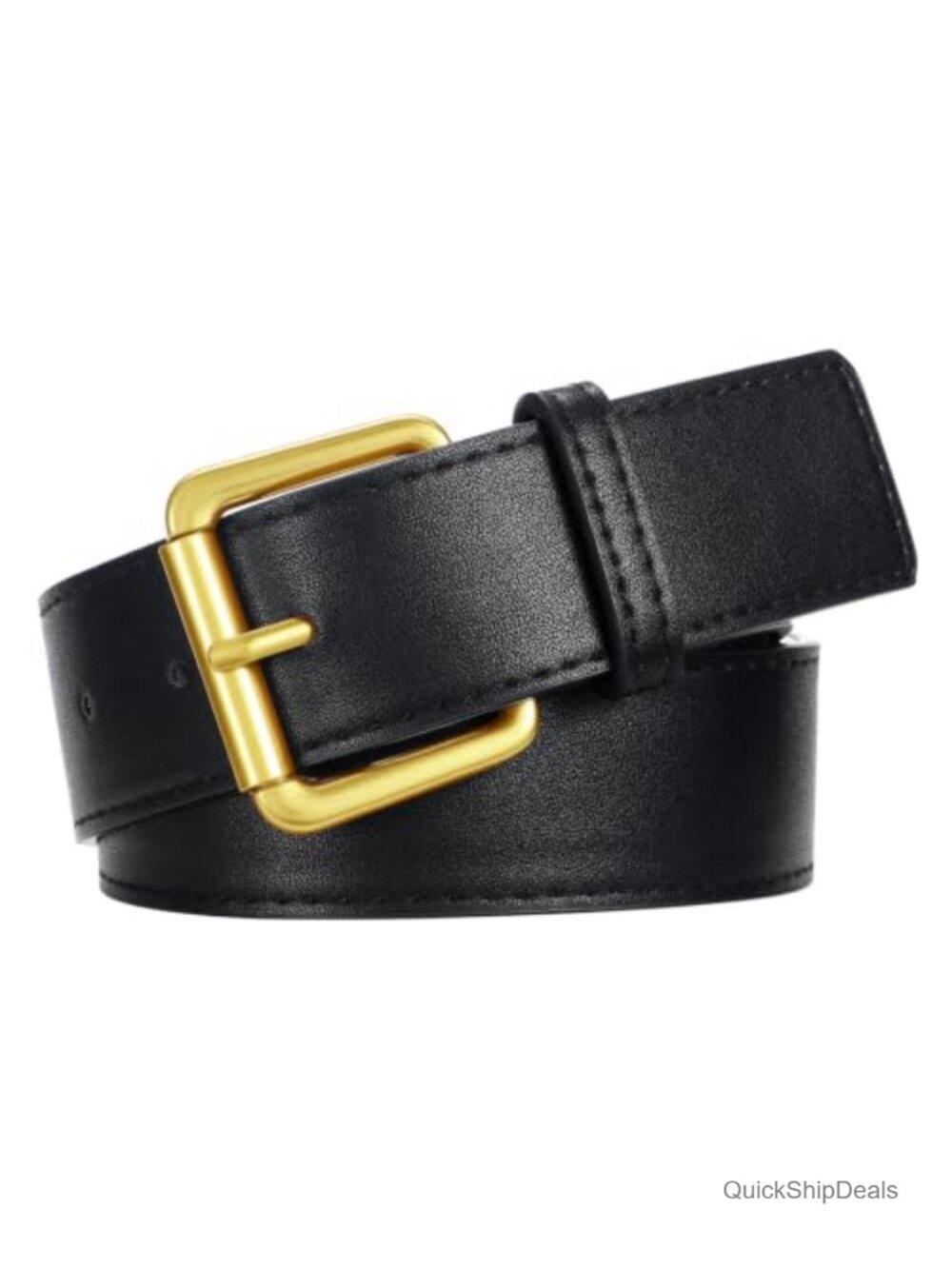 Women's Faux Leather Belt with Square Pin Buckle 1.8 Inch 9 Holes